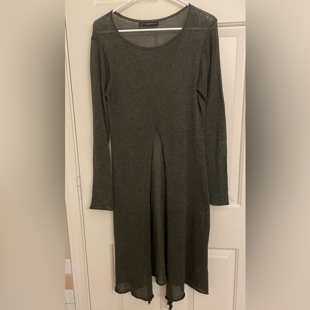 Peruvian Connection sheet dark khaki green cotton tunic dress Medium